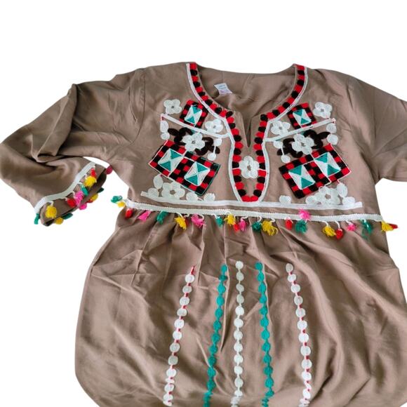 Vintage 70s Afghan Embroidery Hippie Maxi dress Tunic Bohemian Style LG - Picture 6 of 13